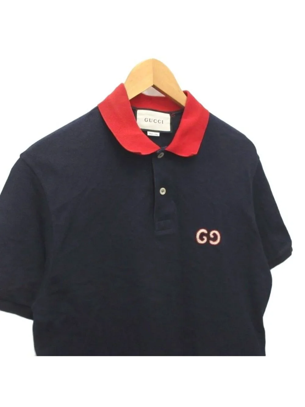 Gucci GG Logo Polo Shirt Short Sleeve Embroidery Cotton x S Navy